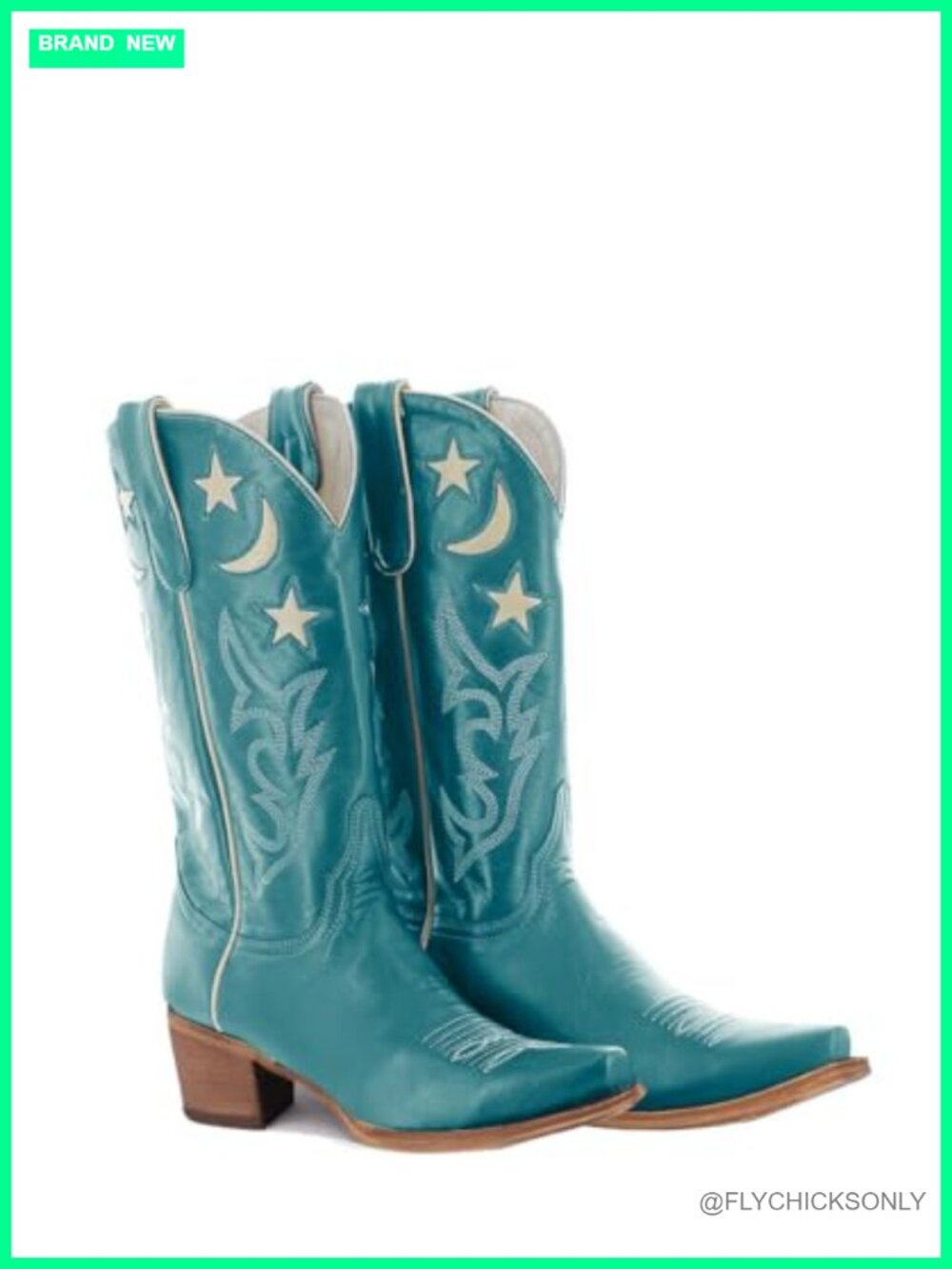 Mid Calf Western Cowgirl Boots with Embroidered Stars Moon Pull-On